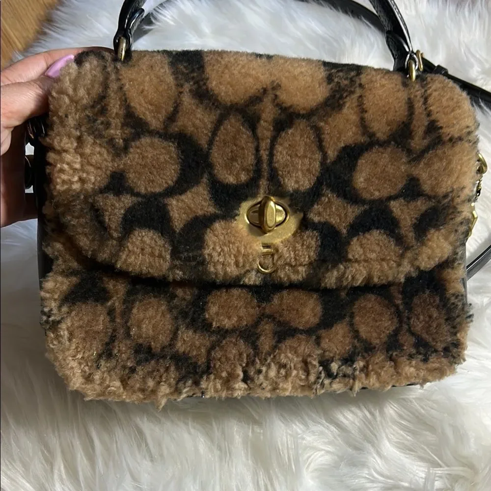 Coach Jennifer Lopez Marlie Top Handle Satchel Monogram Shearling Crossbody Bag